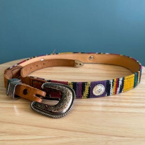 Vintage Woven Serape Leather Belt Intricate Silver Buckle  display picture 3