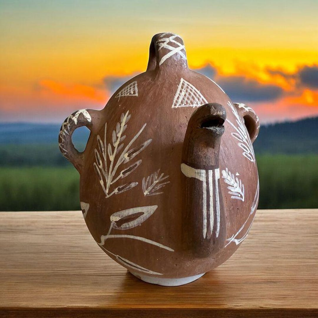 Vintage Peruvian Quinua Vessel Pitcher Zoomorphic Rustic Jug Red