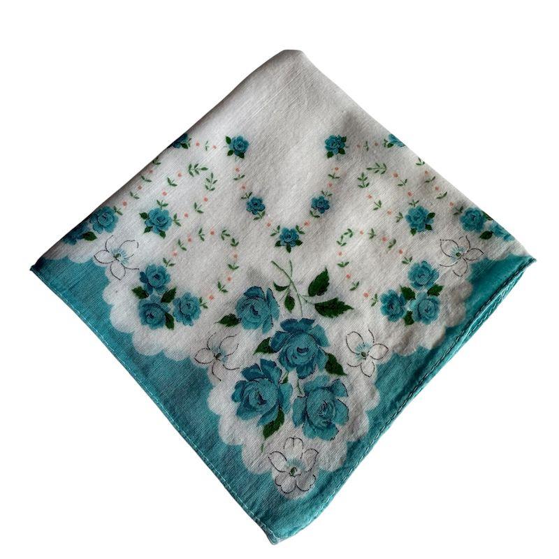 Mouchoir Vintage Femme En Coton Bordé De Fleurs - Occasion, Multicolore