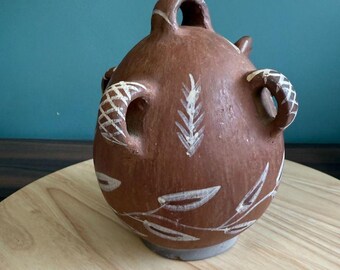 Vintage Peruvian Quinua Vessel Pitcher Zoomorphic Rustic Jug Red