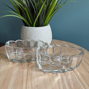 Ensemble de 2 bols ovales festonnés en cristal clair Princess House vintage