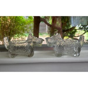 Pr Vtg Glas Scottie Hund Terrier Löffel Rest klar gemasert