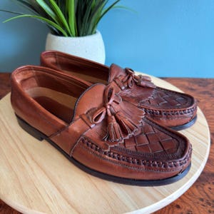 Johnston & Murphy Men Brown Leather Tassel Loafers Woven Moc Toe Dress Shoes 11M Johnston & Murphy | Shoes | Johnston Murphy Men Brown  main image 4