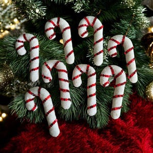 スウェーデン　クリスマス飾り　ハンドメイド　ヴィンテージ 8 ヴィンテージ ハンドメイド キャンディケイン ホワイト フェルト