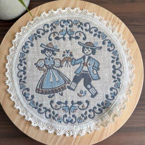 Vintage Haller Textilewerke Halltex bordsunderlägg i spets, 33 cm, rund, par