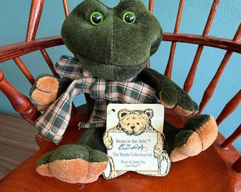 Boyds Bears Ezra R. Ribbit Frog Plush 6" Vintage 1991-98 Green  Plaid Scarf