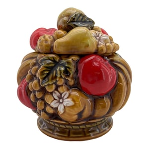 Vintage Ceramic Fruit Basket Cookie Jar Unique Kitchen Decor Collectible Storage For Treats & Snacks