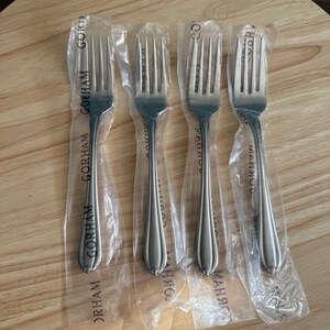 Vtg 4 Gorham Melon Bud Frosted Stainless Steel Salad Forks 7 1/8" Flatware