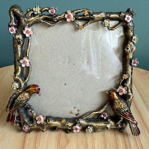 Vintage Vogel-Themed Emaille & Jeweled Bilderrahmen mit Blumenmuster