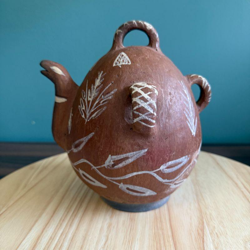 工芸品 Peruvian Quenua harvest pottery Vintage Peruvian Quinua Vessel Pitcher Zoomorphic Rustic Jug Red