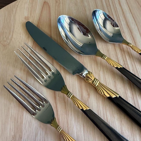 5-piece Patrick Yamazaki Lindi Flatware Set Black Handles & Gold