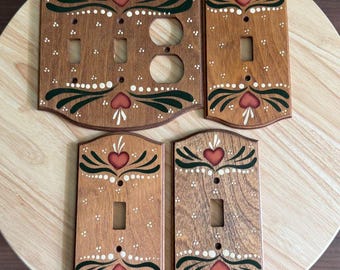 Vintage Pennsylvania Dutch Switch Covers Wood Hand Painted By Teresa Sitko Folk Art Set Of 4