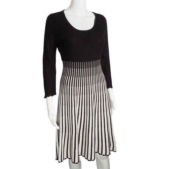 princess polly baby blue dress Calvin Klein Dress Size M 8-10 Black White Knit Stripe A Line EUC