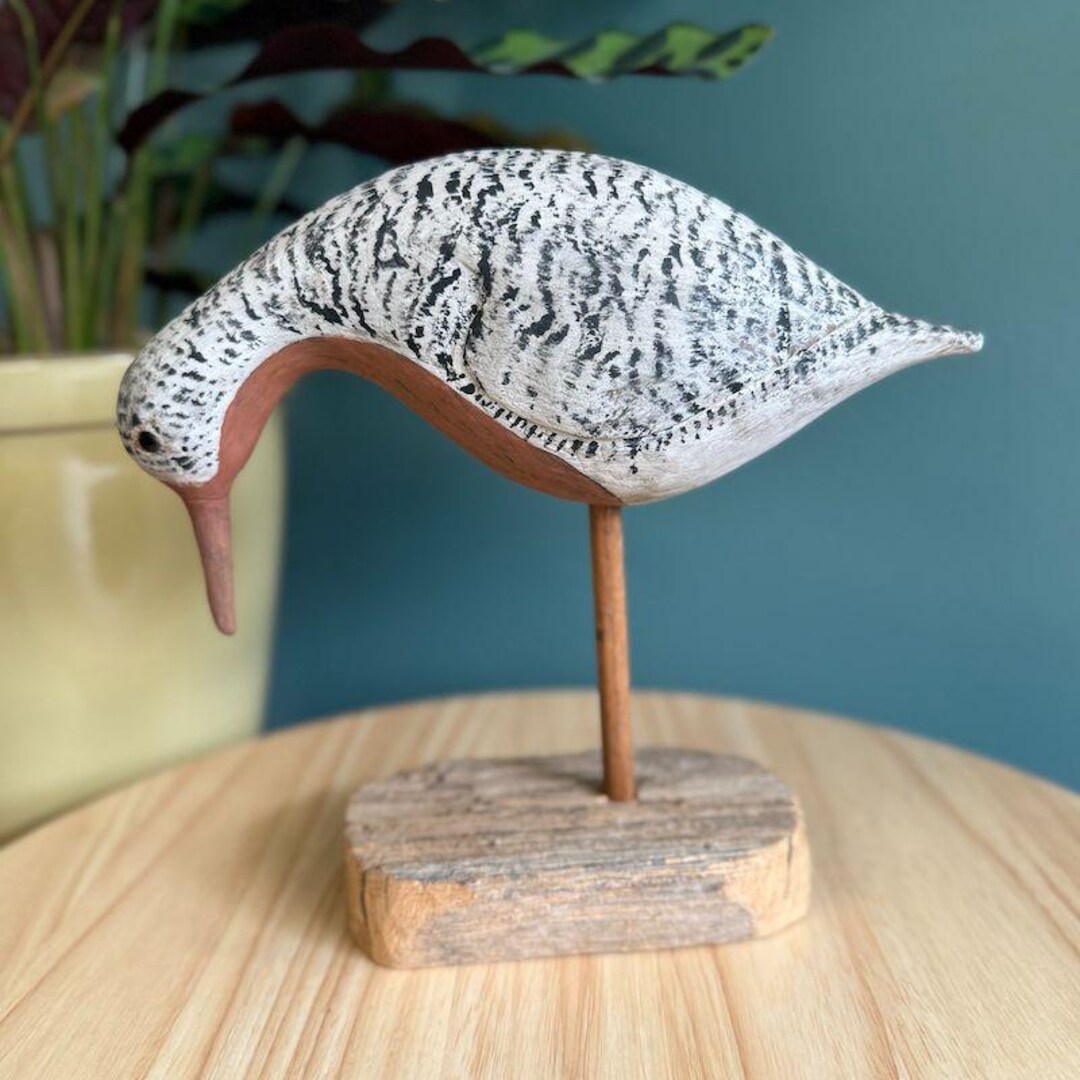 置物  Bird Vtg Hand Carved Avocet Shore Bird Harold Mcallister Grasonville MD