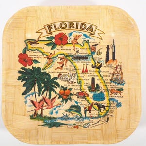 Vintage Florida souvenir bamboe dienblad handgeweven warmte- en waterdicht kleurrijk kaartontwerp