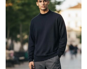 Jersey vintage Joseph & Lyman para hombre, talla S, lana merino extrafina australiana, color azul marino.