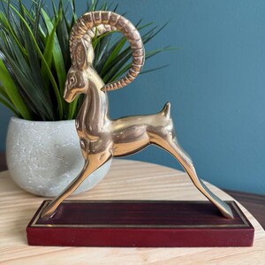 Vintage Brass Ibex Ram Hollywood Regency MCM Desk Decor Inlaid