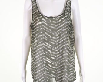 Old Navy Womens Large Tunic Tank Green & White Sleeveless Sheer