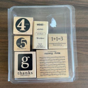 Stampin Up! Jogo de palavras Conjunto de carimbos de borracha de 6 com blocos de madeira Descontinuado em 2006