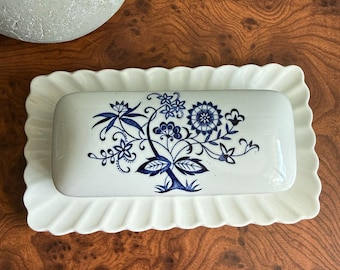 Mantequera con tapa Blue Nordic de 1/4 de libra, diseño de cebolla, de J & G Meakin, juego de 2 piezas.