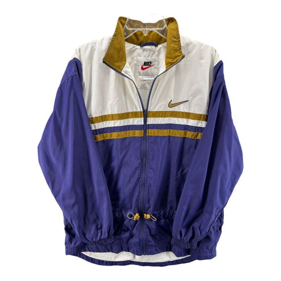 Vintage Nike Windbreaker Jacket L Purple/white/gold Colorblock Zip