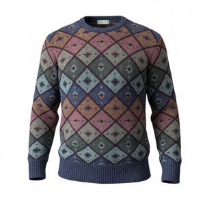 Maglione vintage da uomo Christopher Hayes in lana Shetland con motivo geometrico multicolore