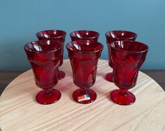 6 NOS Vintage Fostoria Jamestown Ruby Red Juice Goblets 4 3/4" Tall Elegant 4oz