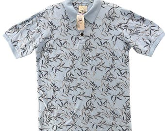 Polo Hawaiian Mens M Blue & Gray Floral by Hawaiian Sands Club