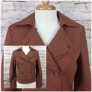 Leather Biker Jacket Womens Size 12 Large Double Breasted Moto Brown