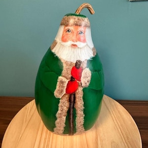 Décoration de gourde du père Noël peinte à la main vintage vert multi 13 1/2&quot;