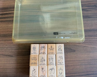 Stampin Up! A Little Love Rubber Stamp Set Of 12 Wood-Mounted Crafting Supplies 2004