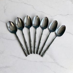 7 Vintage Reed + Barton Regal Bamboo Oval Soup Spoons Rebacraft 7.25&quot; Stainless