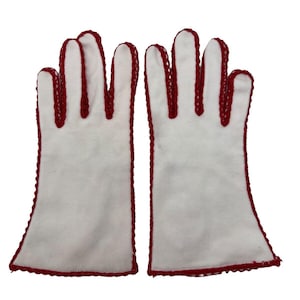 Vintage Wear Right Womens Gloves 7 White Red Crochet Western Germany 50s Cotton