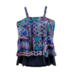 Römer Badeanzug Größe 22 W Tankini Top und Rock Blau Multi Color Ikat Soft BH