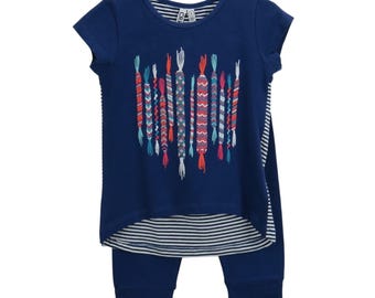 Flickor 2-delat set med topp + leggings, storlek 4, med vänskapsarmbandstryck och ränder, CR Kids