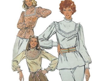 Molde de costura Butterick 5570, tamanho 16, sem cortes, para blusa feminina com gola alta e babados.