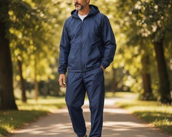 Vintage Caribou Creek Mens L Waterproof Hooded Suit 2 Piece Blue Outdoors