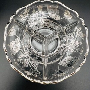 VTG Silver City Glass Co Sterling op Crystal Divided Bowl Dish 6" Flanders Field
