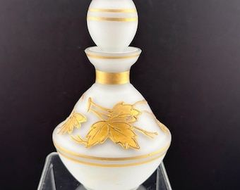 Frasco de perfume vintage Irice, Alemania, blanco con hojas doradas, 11,4 cm (4,5 pulgadas), década de 1940.