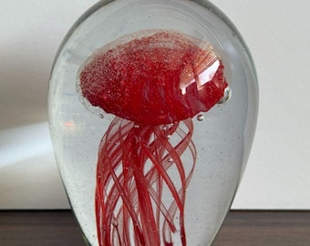 Double Red Medusa, 5.5" Tall, Blue Flecks Teal Glass Decor