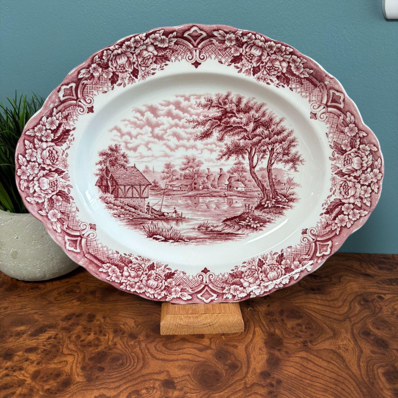 GRINDLEY アンティークプレートセット Vintage Grindley Red Serving Platter Homeland Ironstone 14-3/4