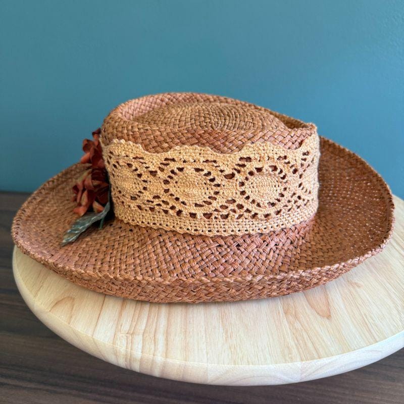 Vintage 1990s Womens Woven Straw Hat W/ Crochet Band & Faux  display picture 3