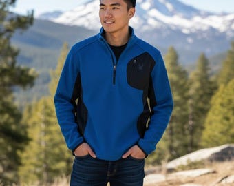 Spyder Herren großer blauer & schwarzer Pullover Bandit Half Zip Pullover Waffel-Logo