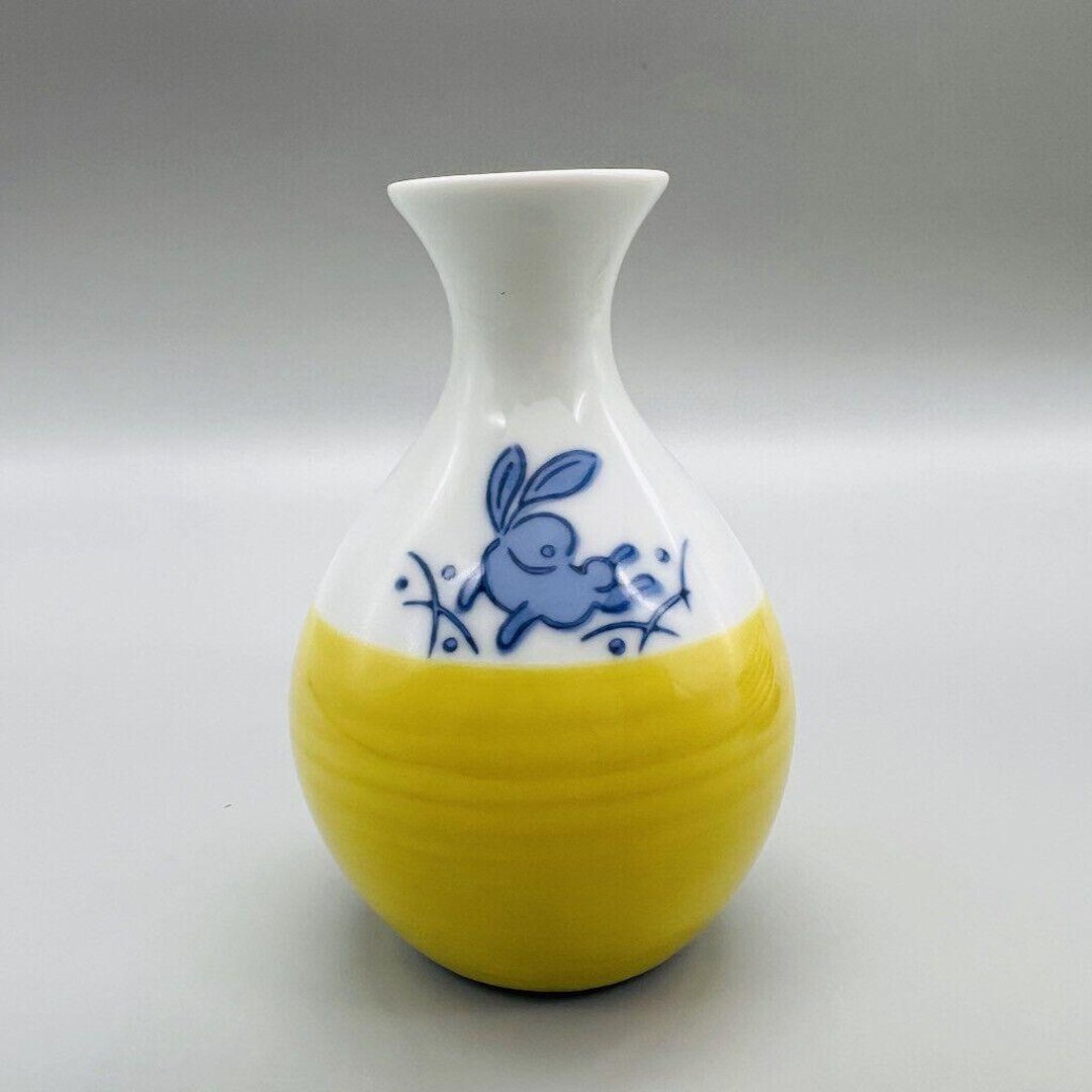Hand-painted Ceramic Vase Blue Bunny Yellow & White Flared Top - Etsy