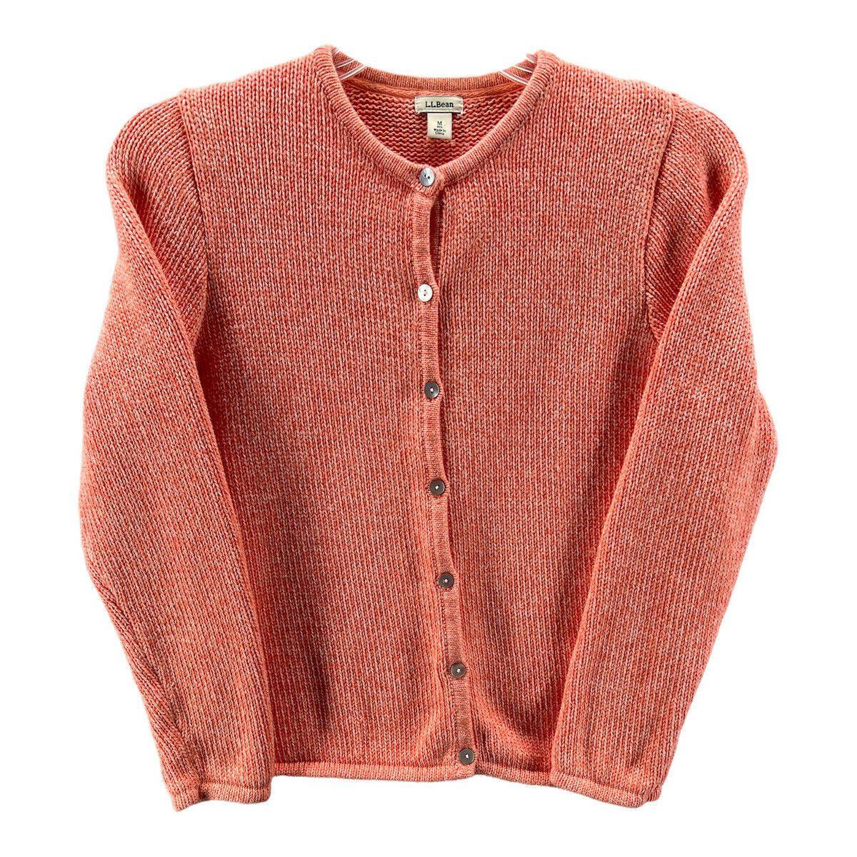 Cardigan LL Bean pour femme, coton orange corail moyen à manches