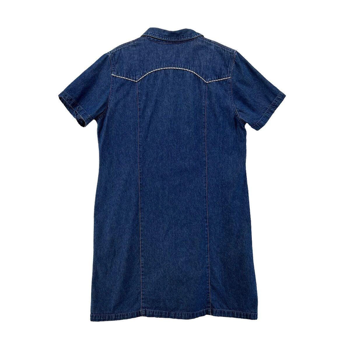 short sleeve denim dress Ready to Charm Medium Wash Mini Crafted from stretch denim for a comfortable and flattering fit Mini dress silhouette with a classic point collar and short sleeves Button Blue J. Womens Dress Denim