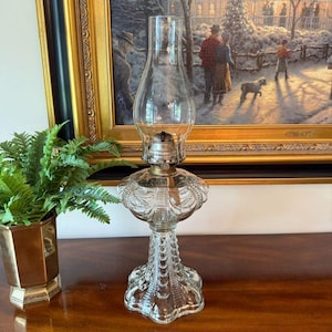 Antique Coolidge Drape #2 Burner Queen Anne 22 Oil Lamp Glass w Chimney