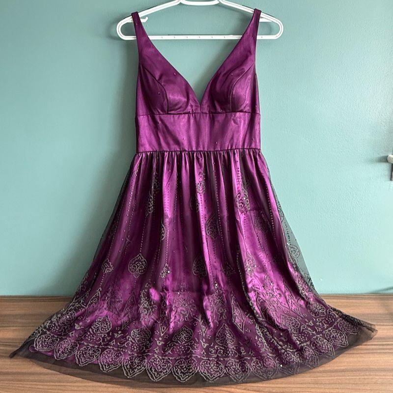 purple adrianna papell dress Cape Sleeve 3D Floral Stretch Sheath Dress In Pinot Noir, Pinot Noir / Regular / 18