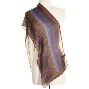 Diahann Carroll Womens Silk Neck Scarf Purlple Multi Sheer Rectangle 55 x 13