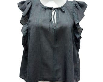 Lucky Brand Chemisier L pour femmes sans manches gris bleu trou de serrure bohème paysanne